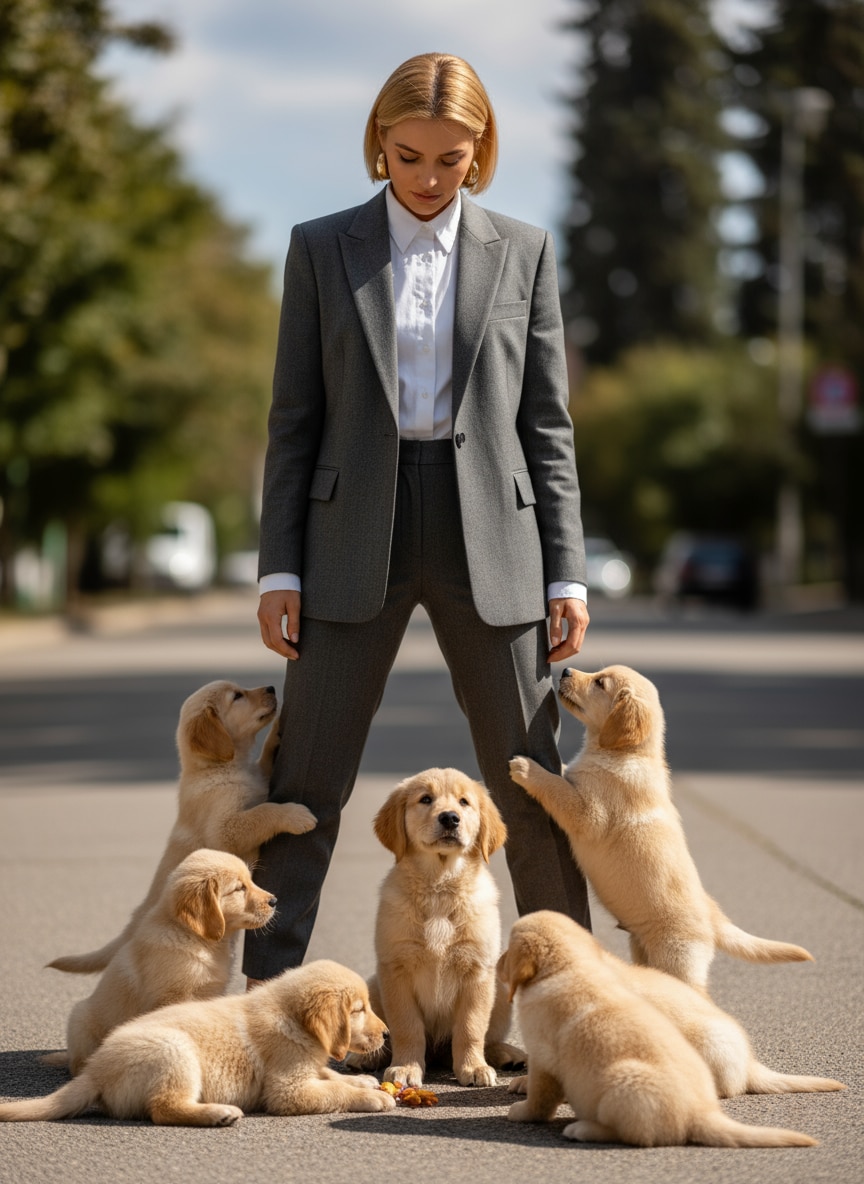 Fluffy Golden Retriever Hugging Person – AI prompt sample