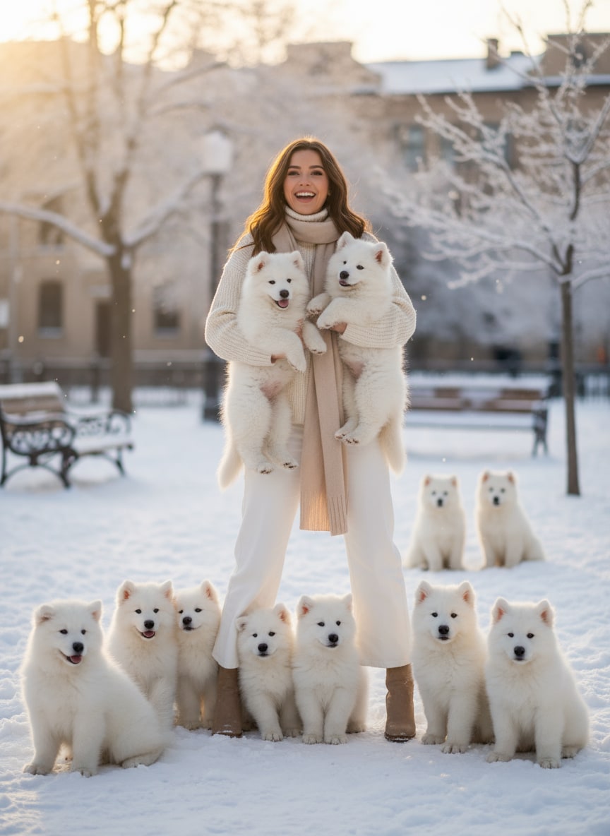 Two Huskies Howling with Person – AI prompt sample