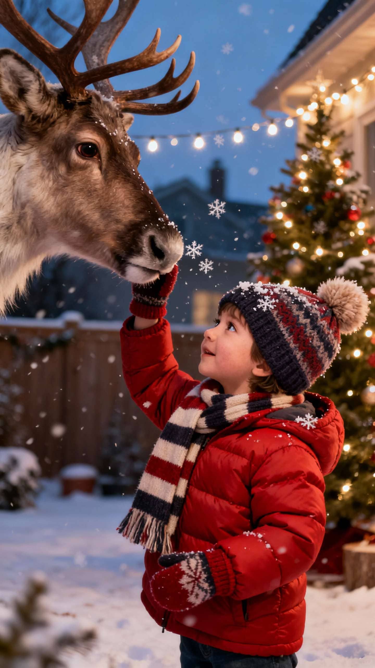 Hugging a glowing reindeer – Gemini prompt sample