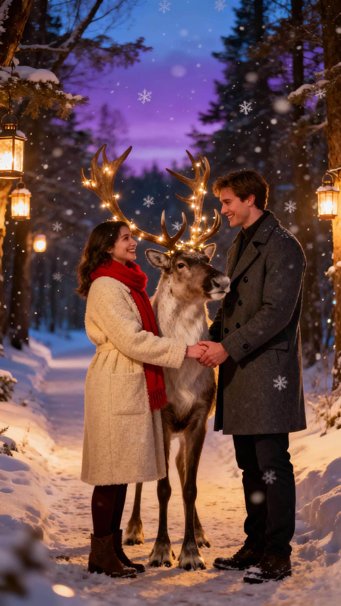 Snowy forest with reindeer – Gemini prompt sample