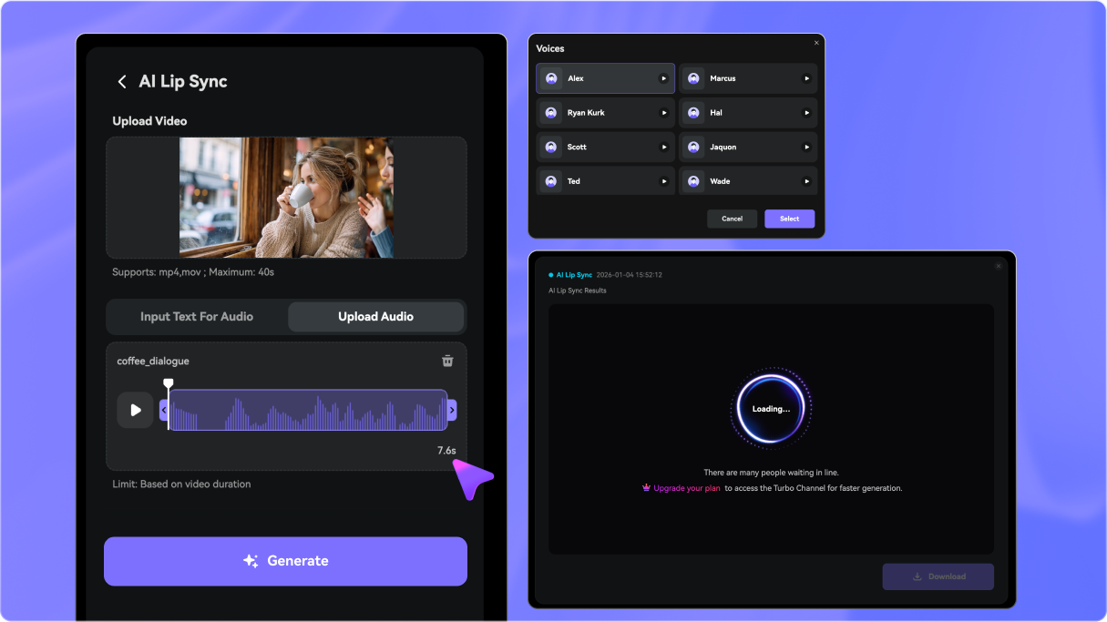 Step 2: Add audio or text for lip sync
