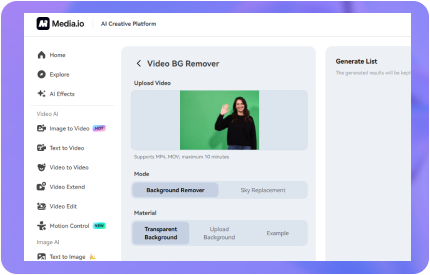 Step 1: Upload video and background to Media.io