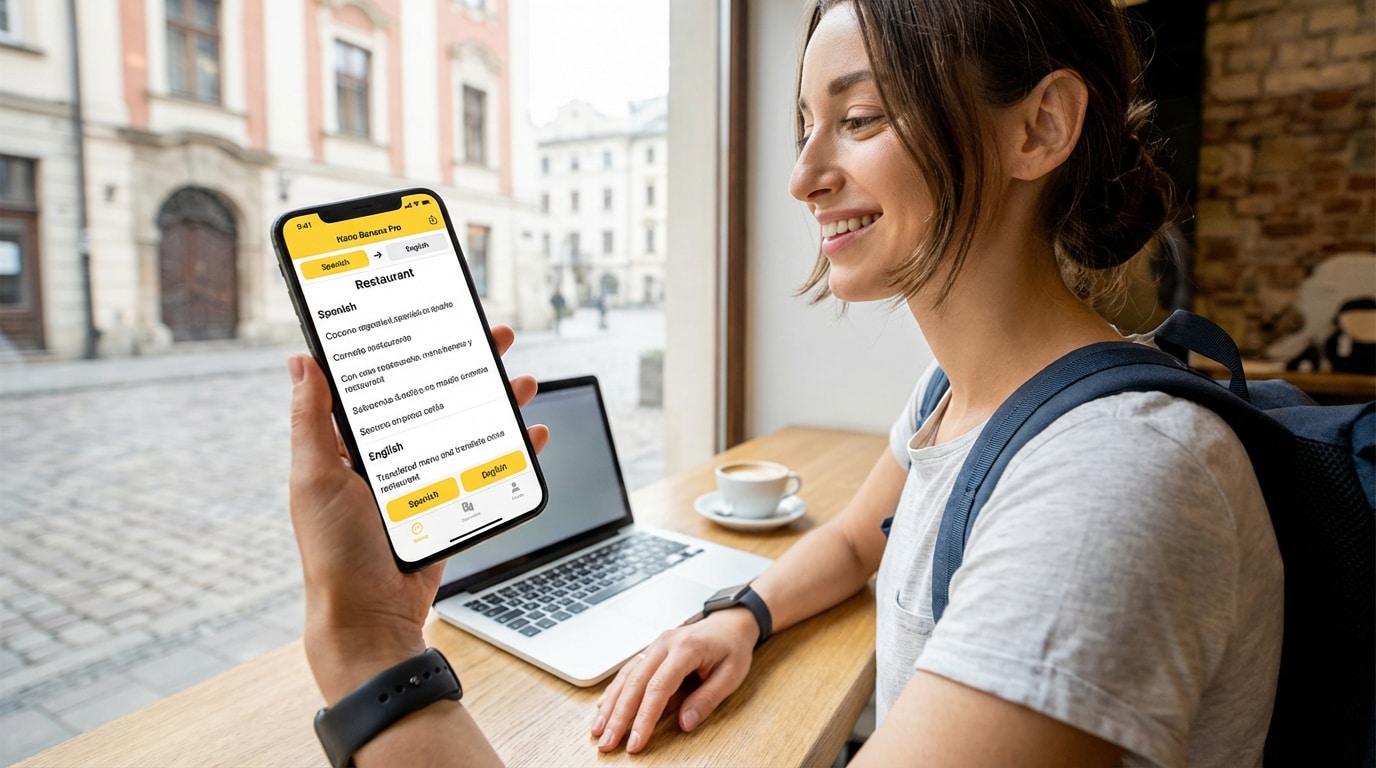 Traveler using AI image translator