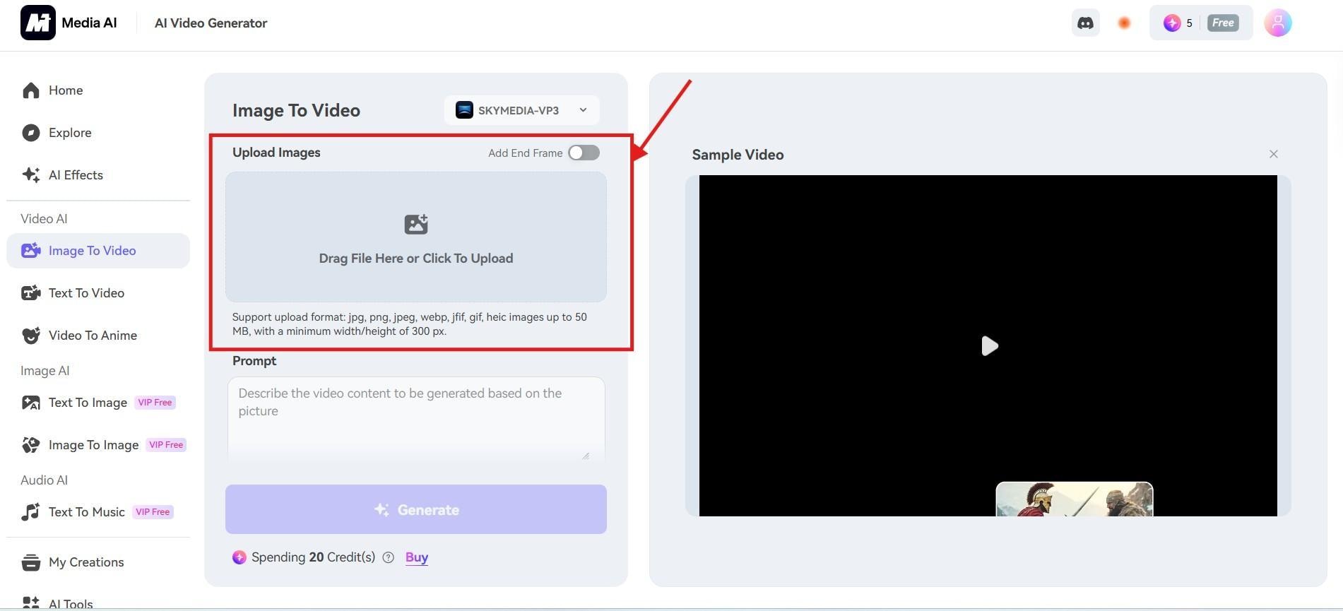 how to convert images to videos using media.io step2