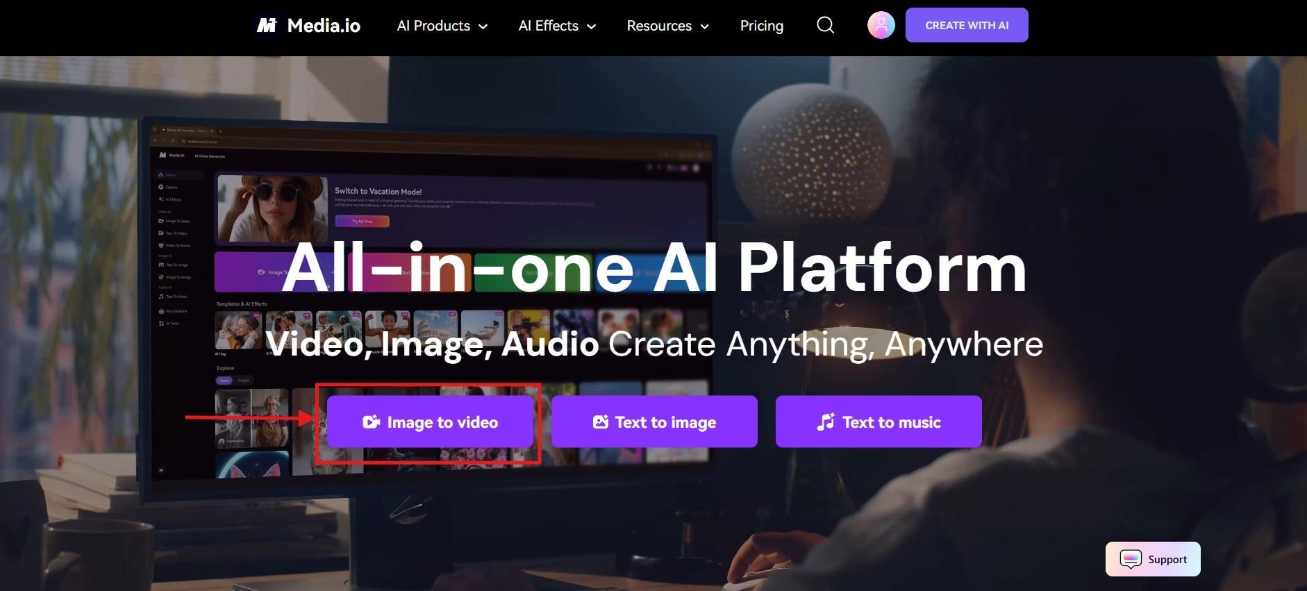 how to convert images to videos using media.io step1
