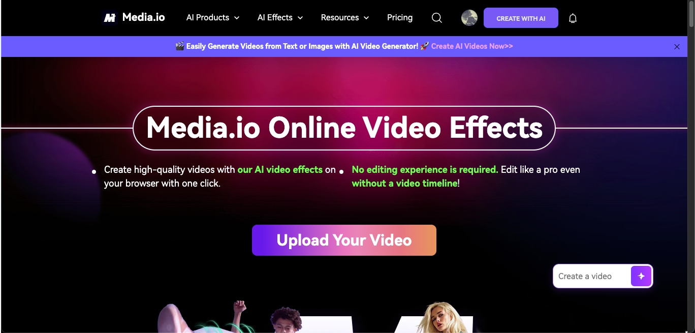 how to use AI effect using Media.io step1
