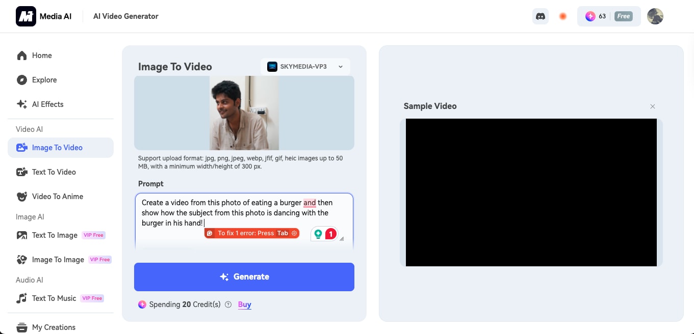 how to use AI effect using Media.io step3