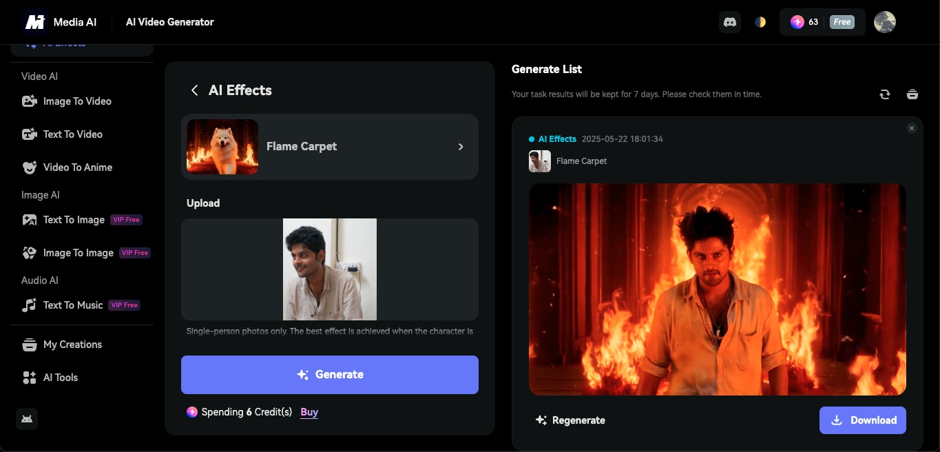 how to use AI effect using Media.io step5