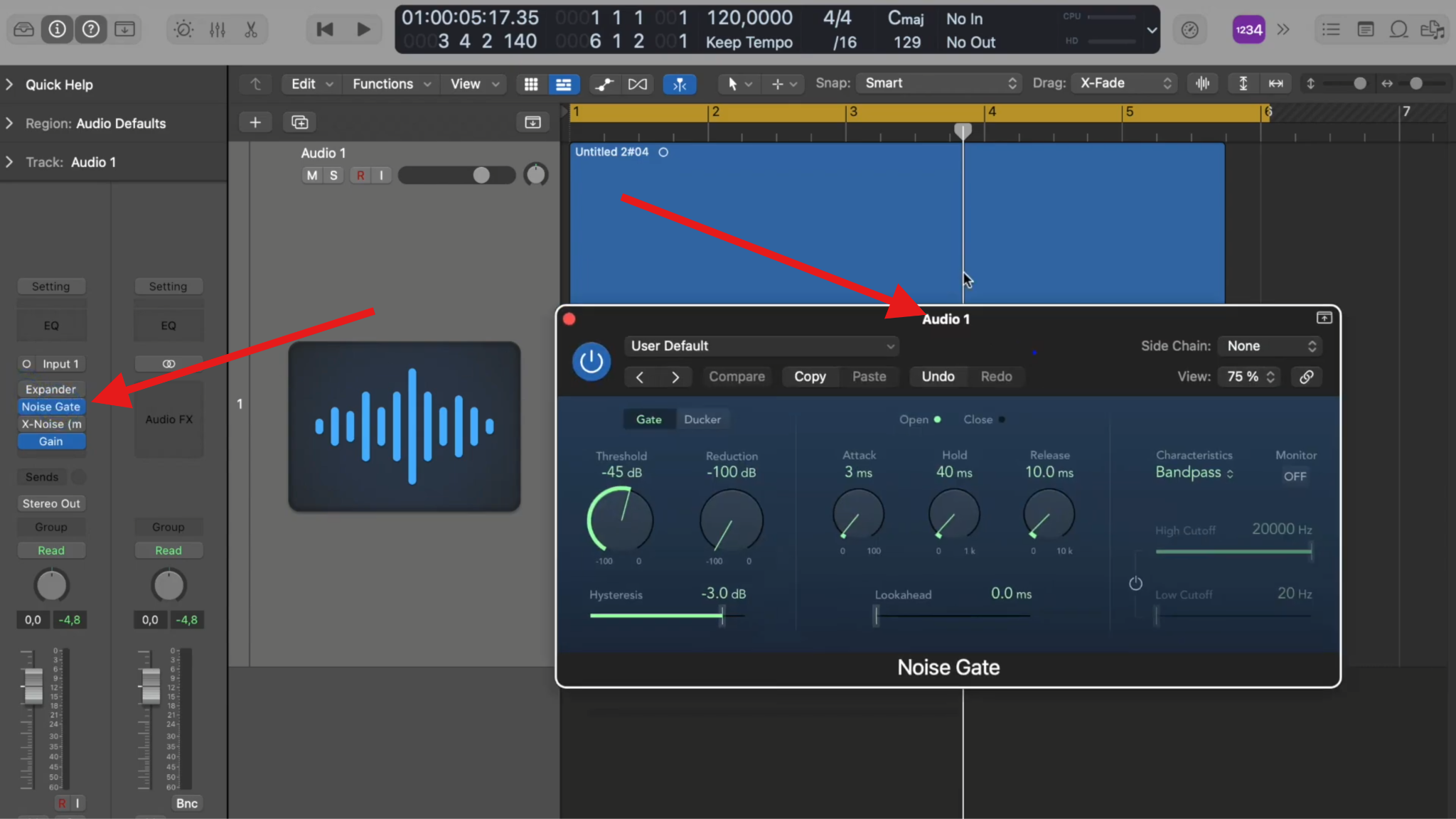 denoise audio logic pro noise gate