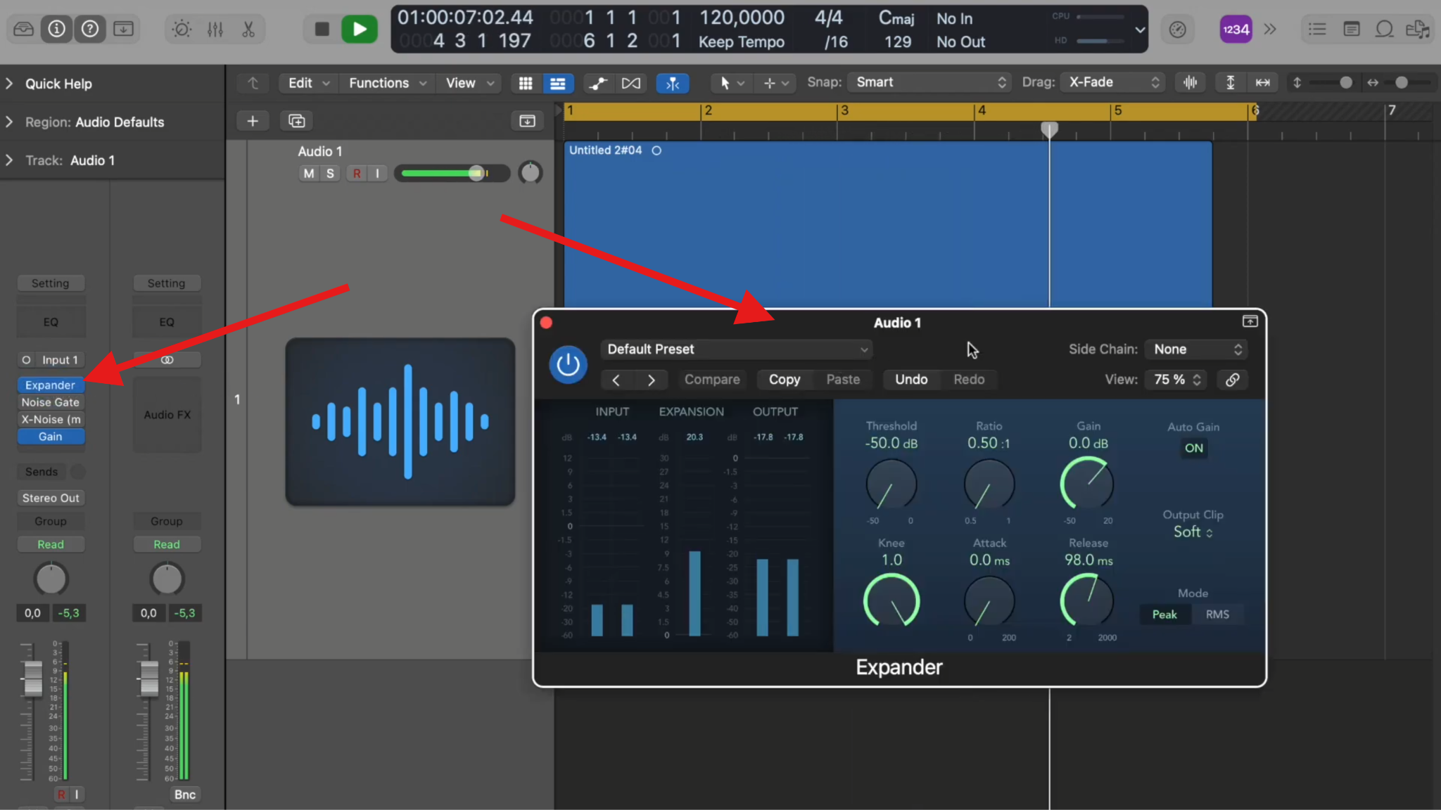denoise audio logic pro expander tool