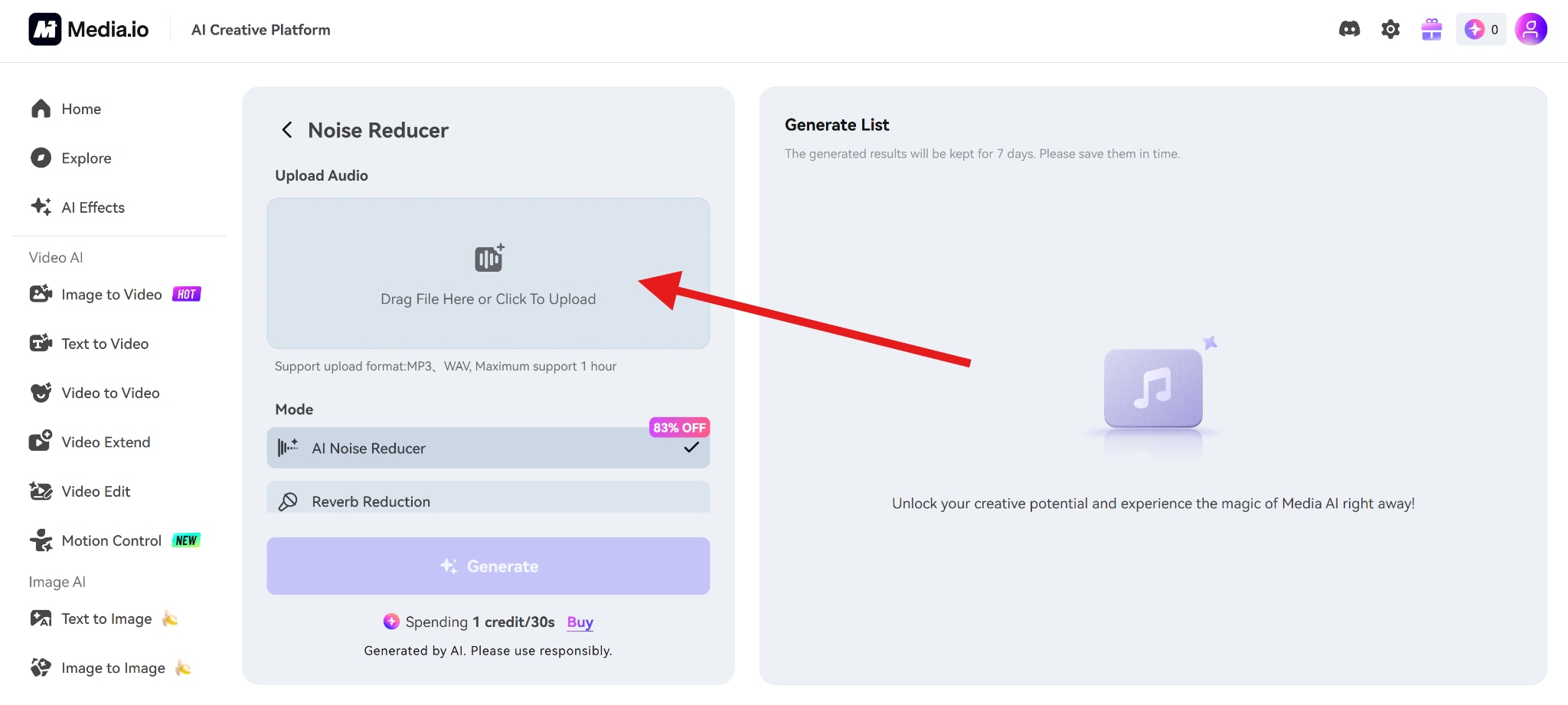 upload audio to media io online