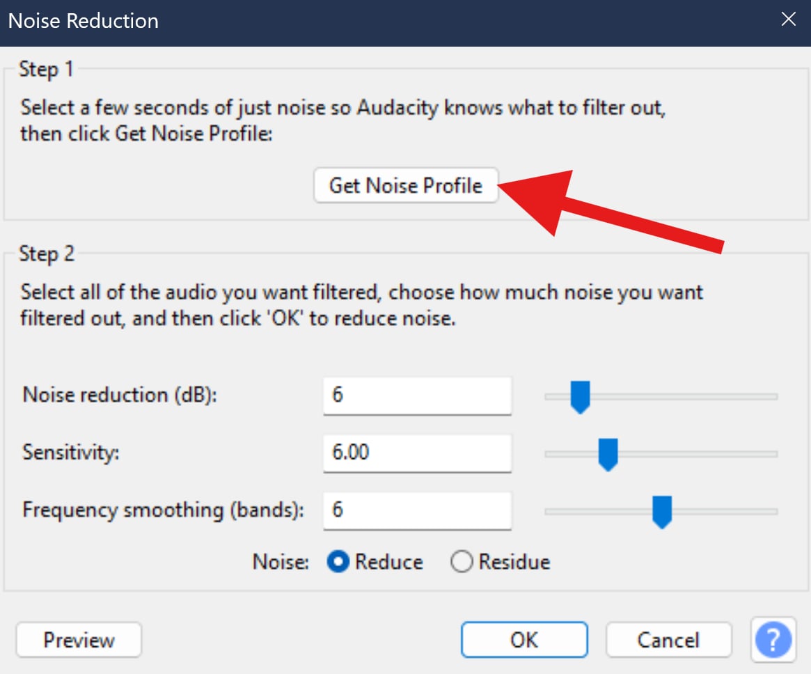 remove background noise audacity noise profile
