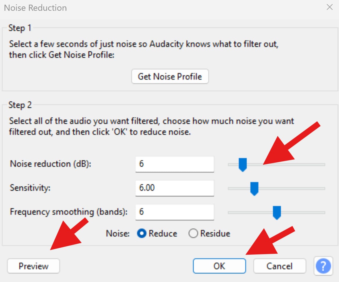 remove background noise audacity noise profile