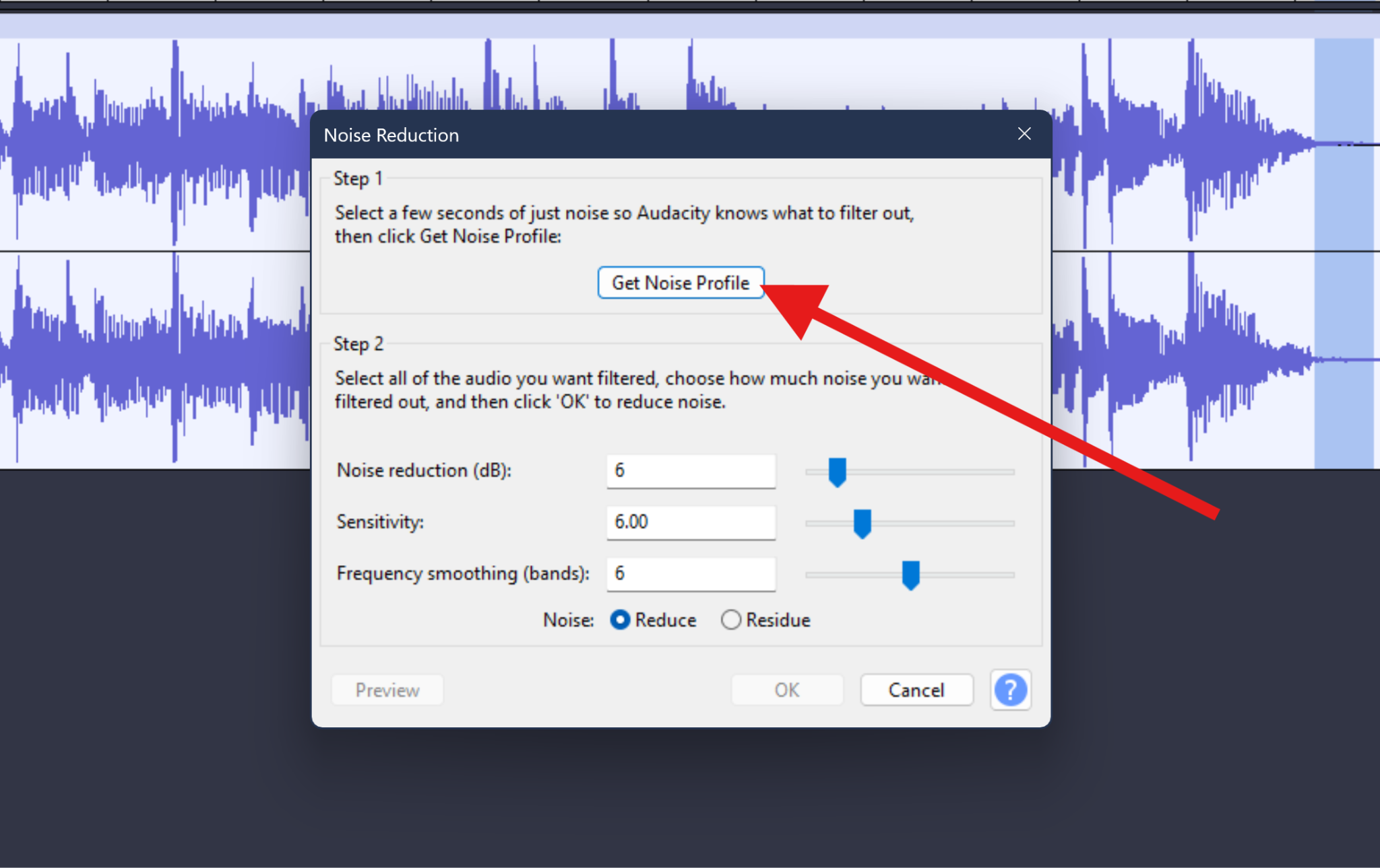 get hiss nose profile in audacity