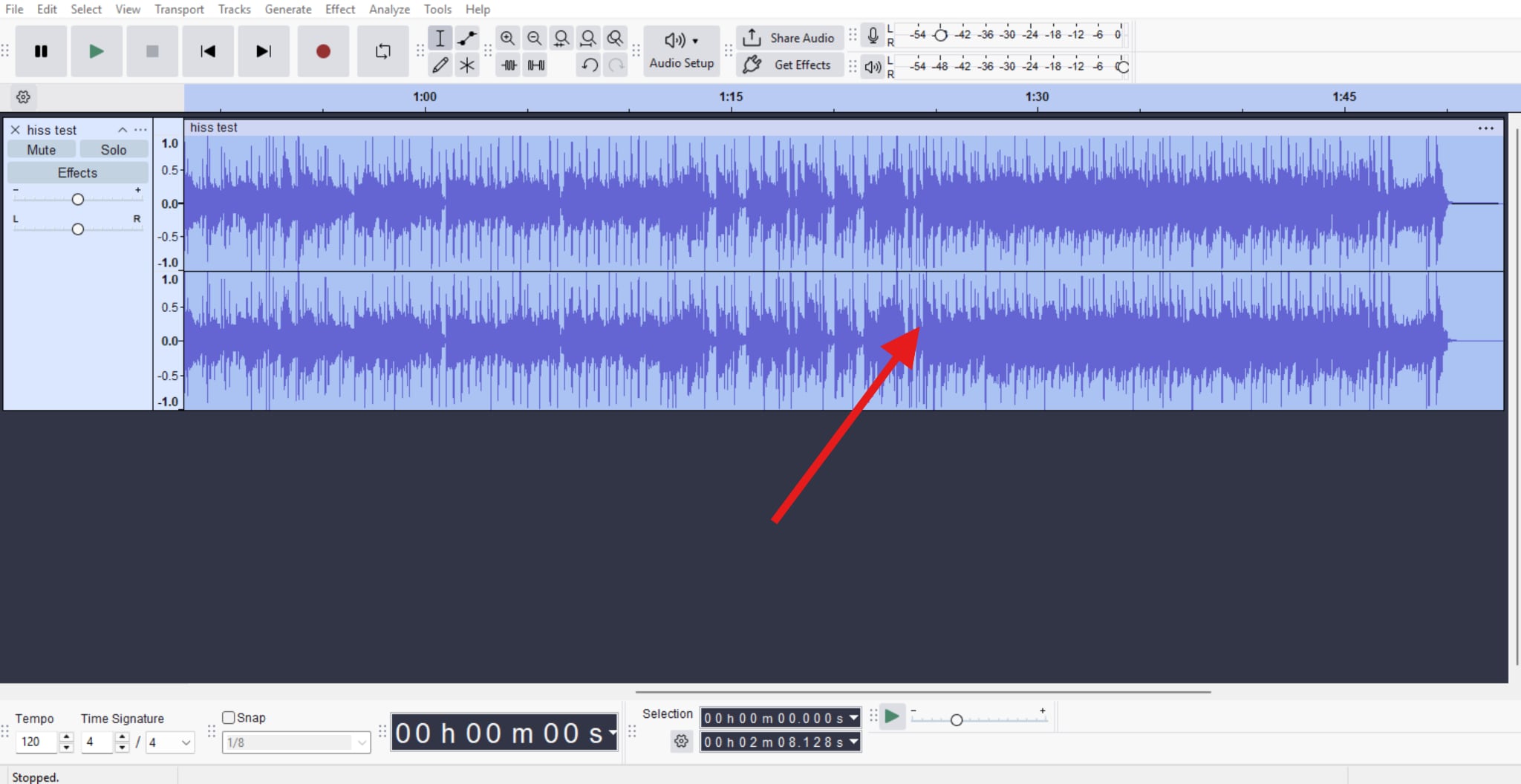 select entire track to remove hiss