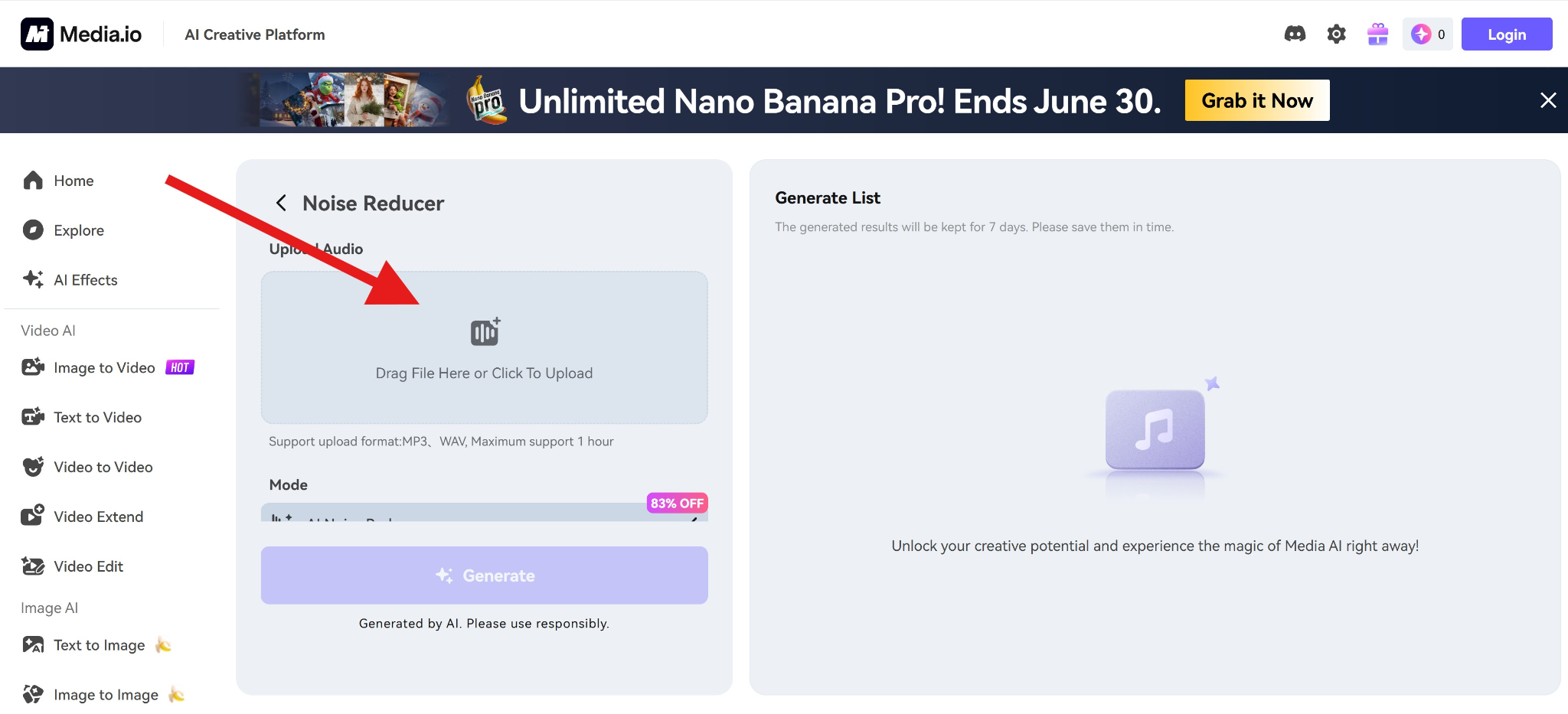 upload audio file to mediaio server
