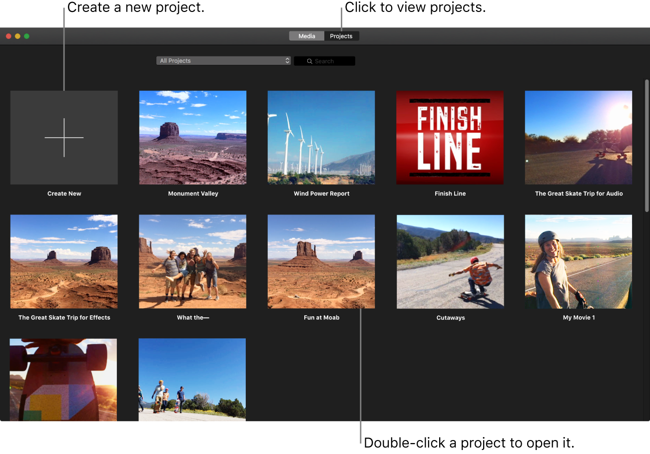 create a new project in imovie