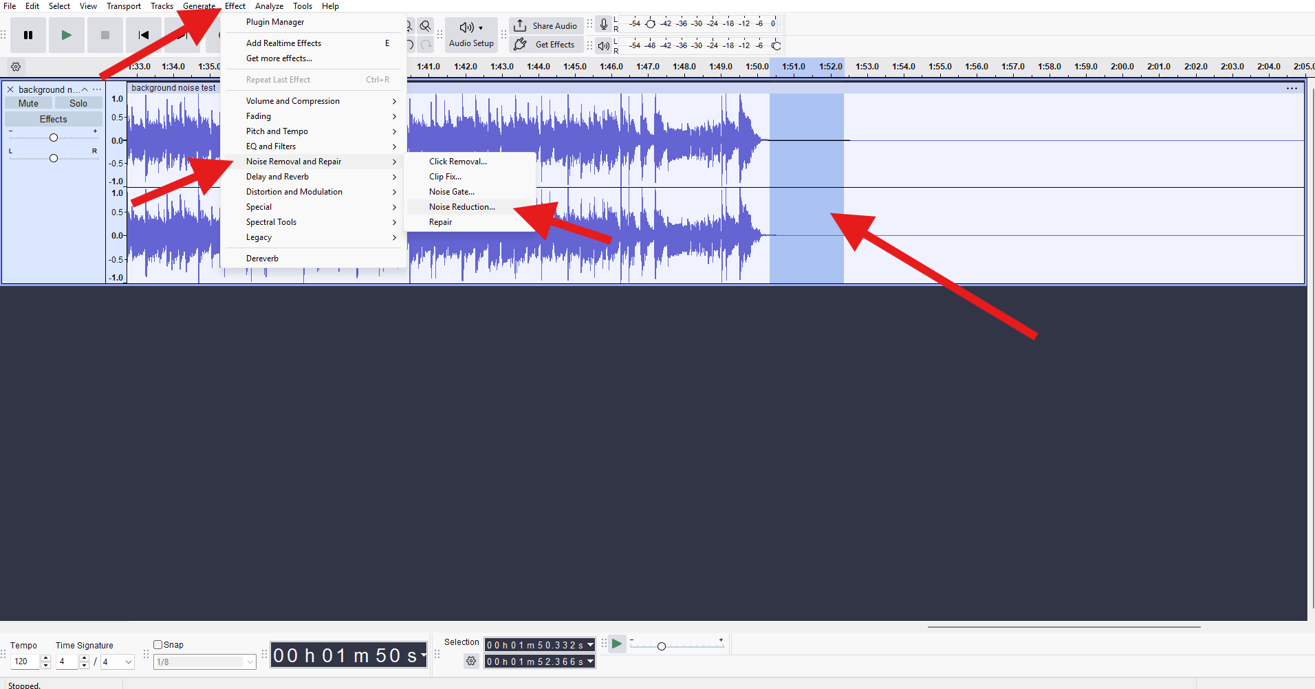 audacity noise reduction remove background noise