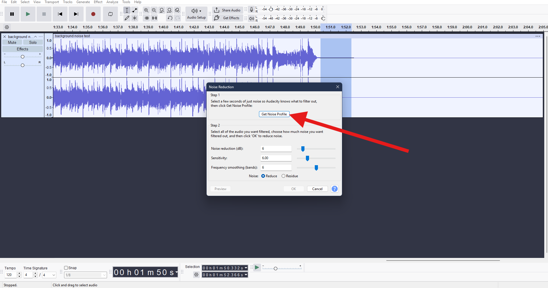 audacity noise reduction remove background noise