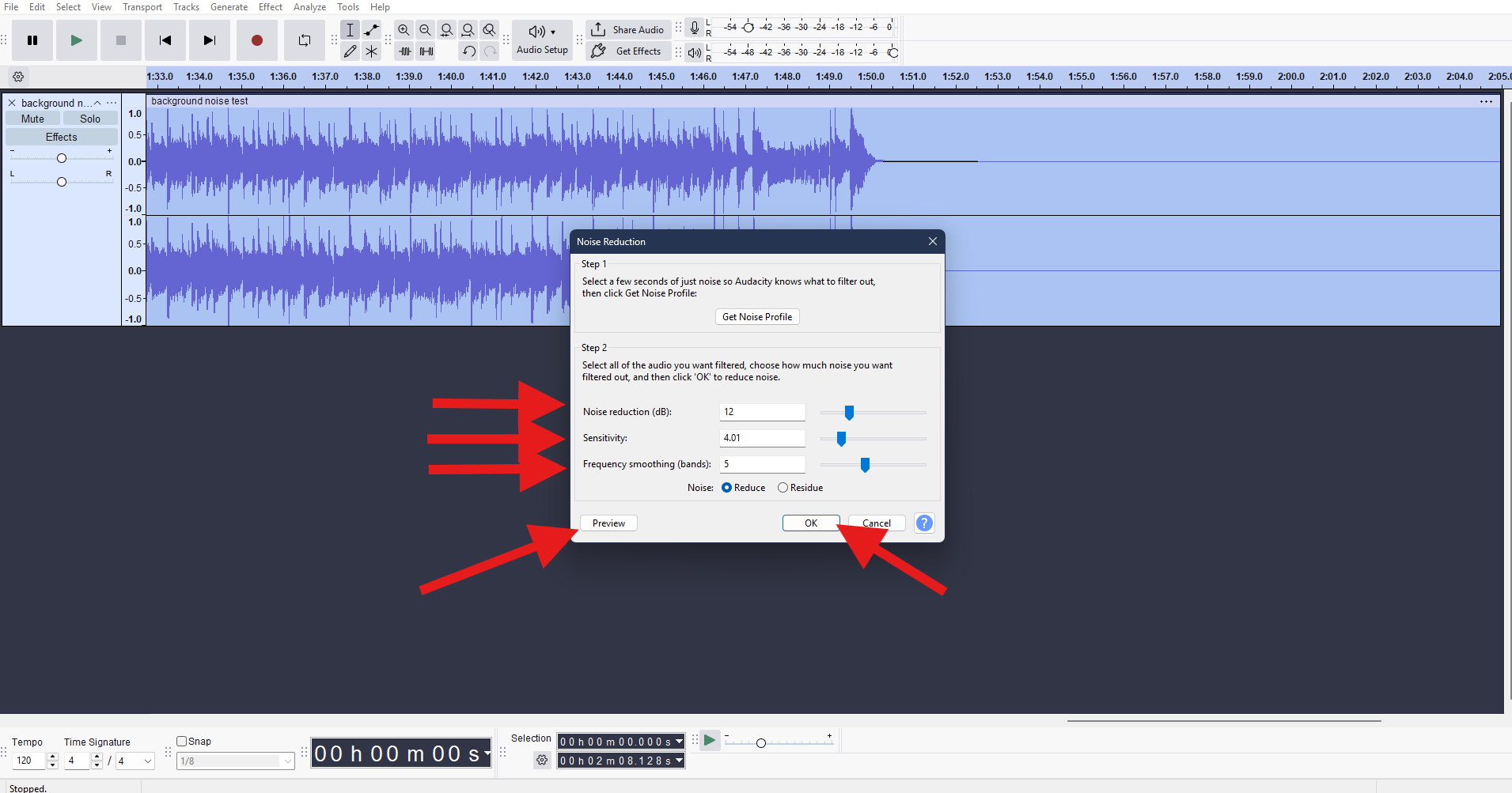 audacity eliminate background noise final step