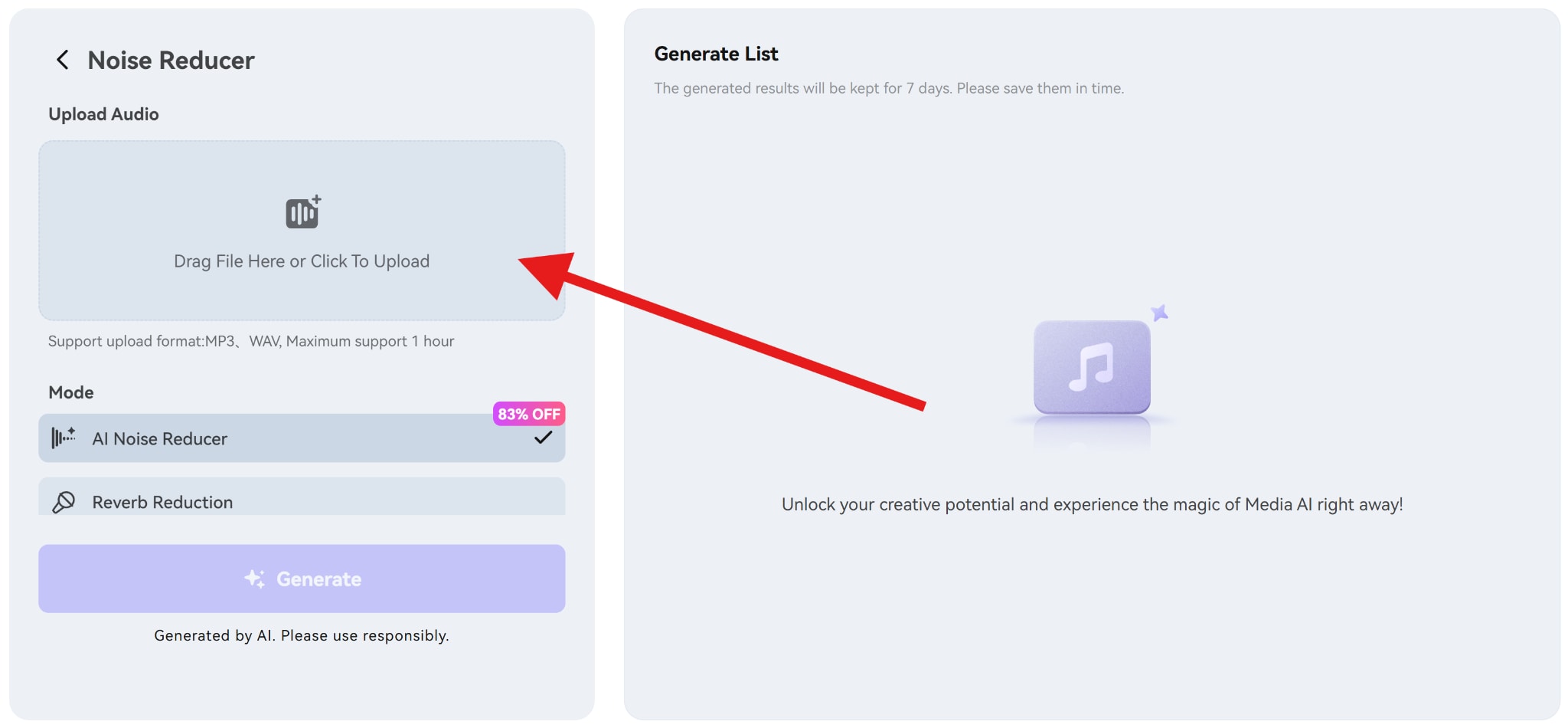 upload background noise audio to mediaio
