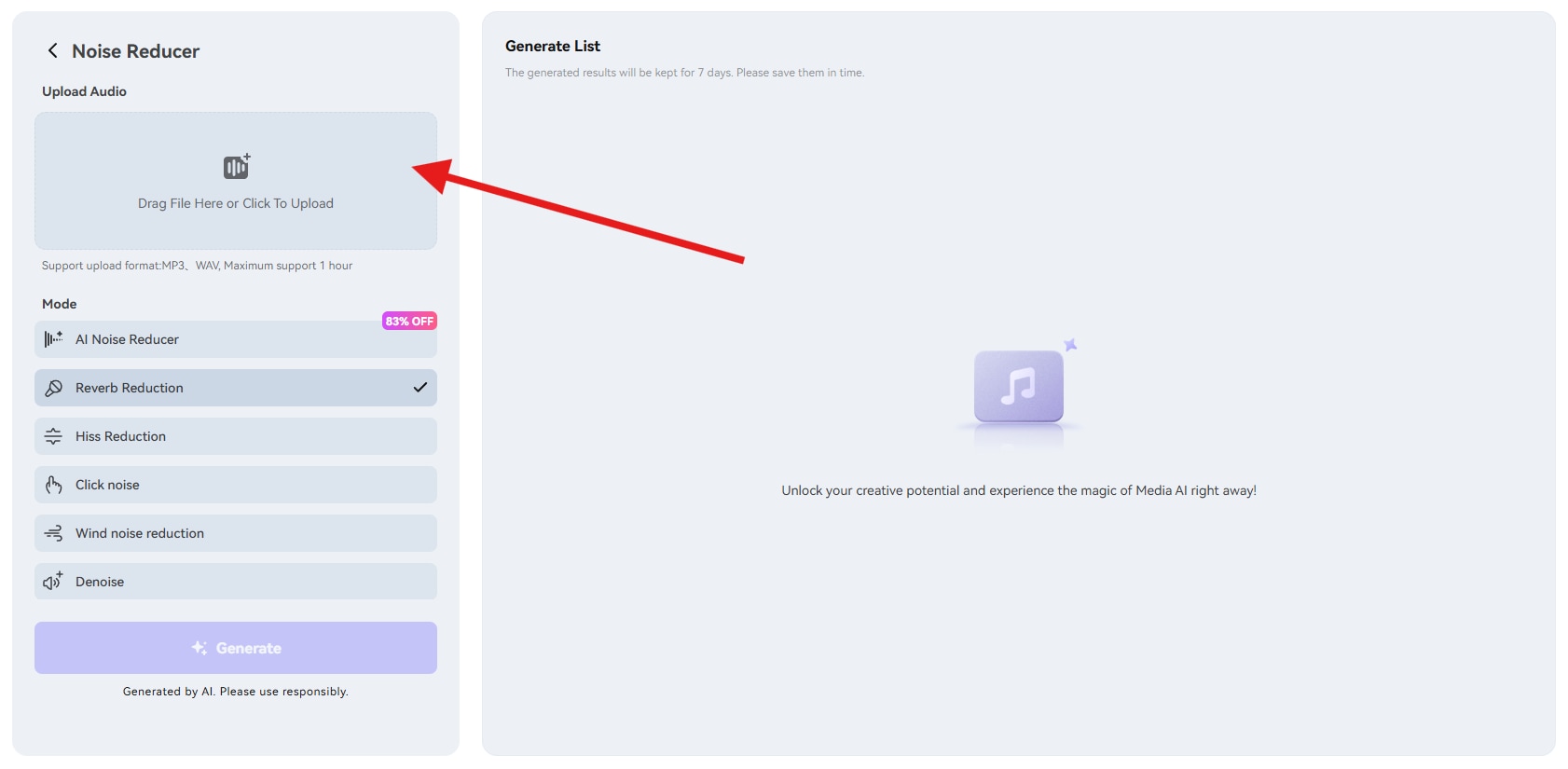 upload audio file to mediaio online