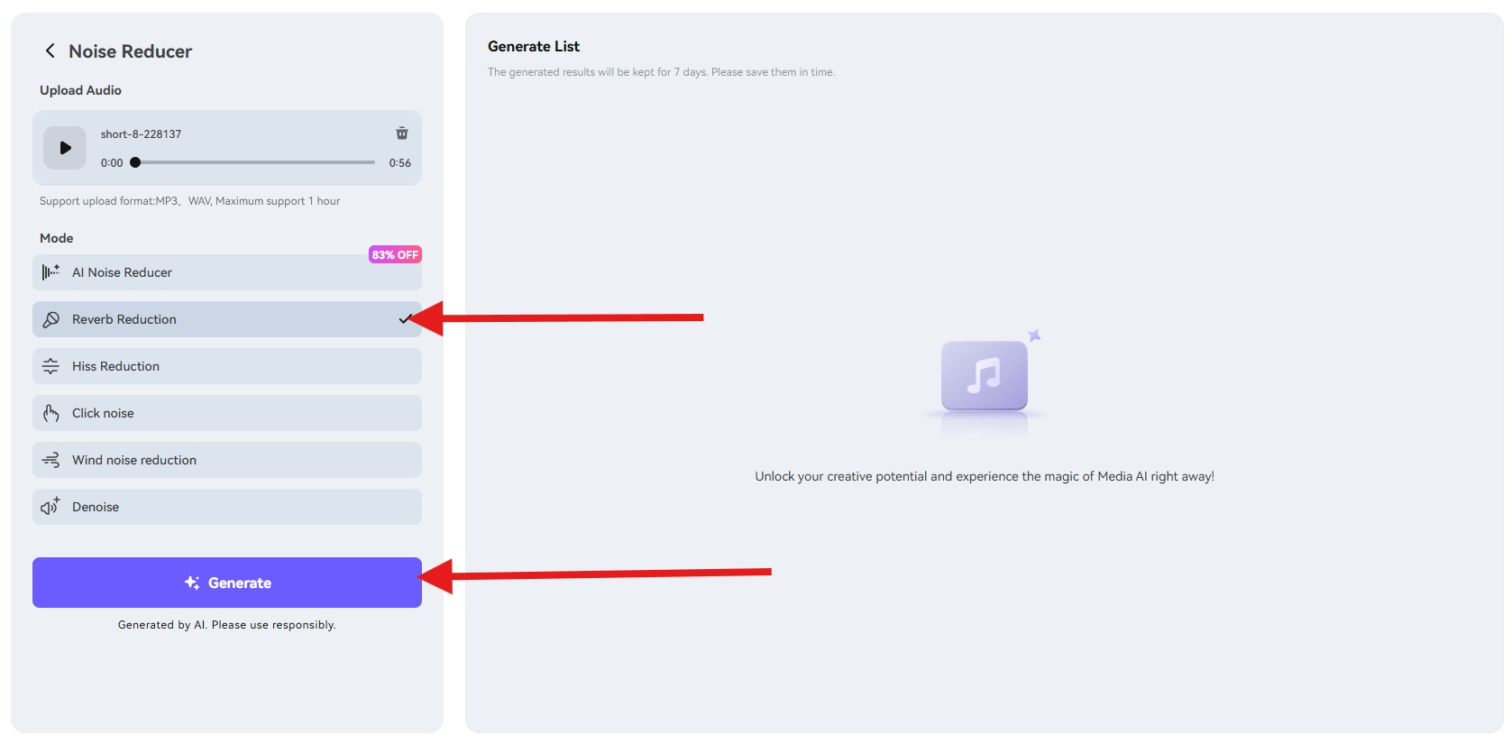 use reverb reduction to remove echo