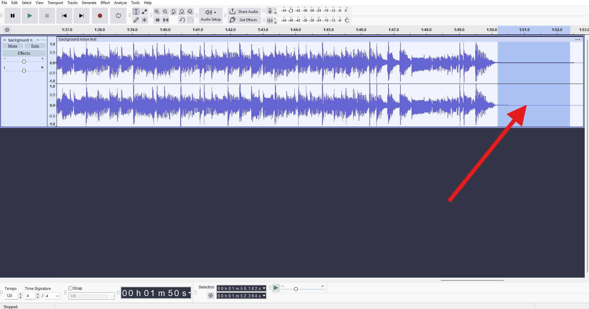 select audio with echo in audacity