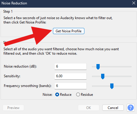 get echo noise profile in audacity