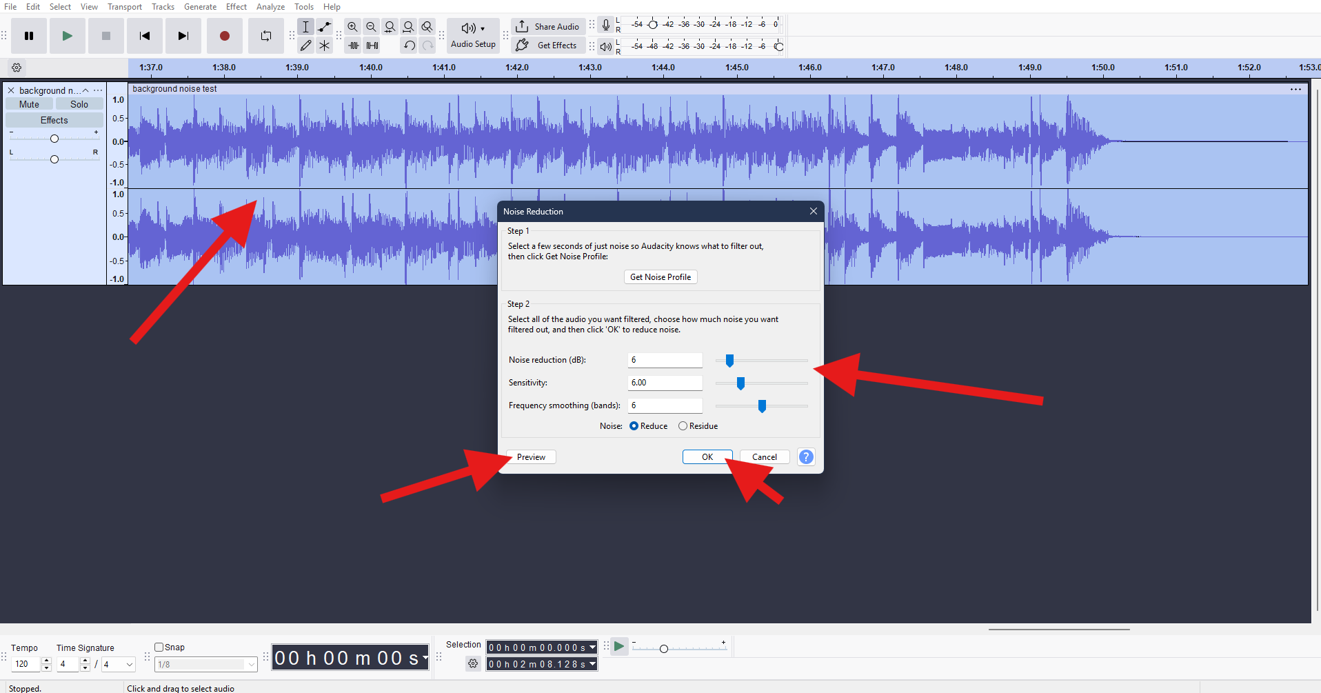 remove echo with noise reduction audacity
