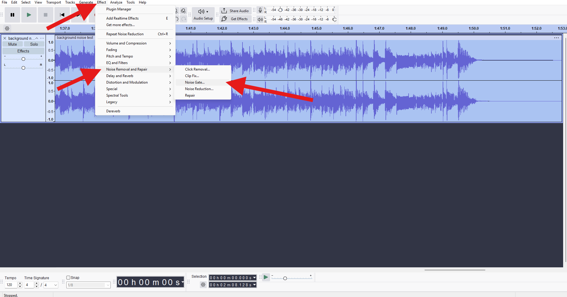 activate noise gate feature in audacity