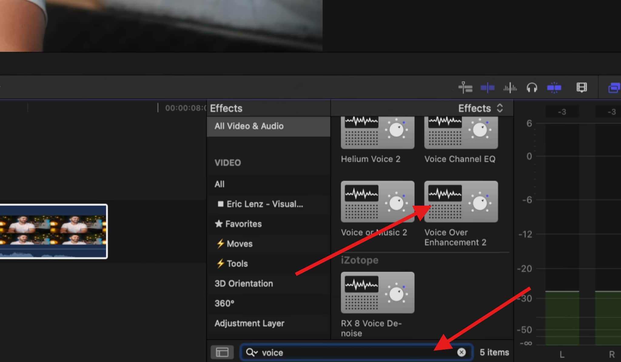 use voice over enhancement effect fcp