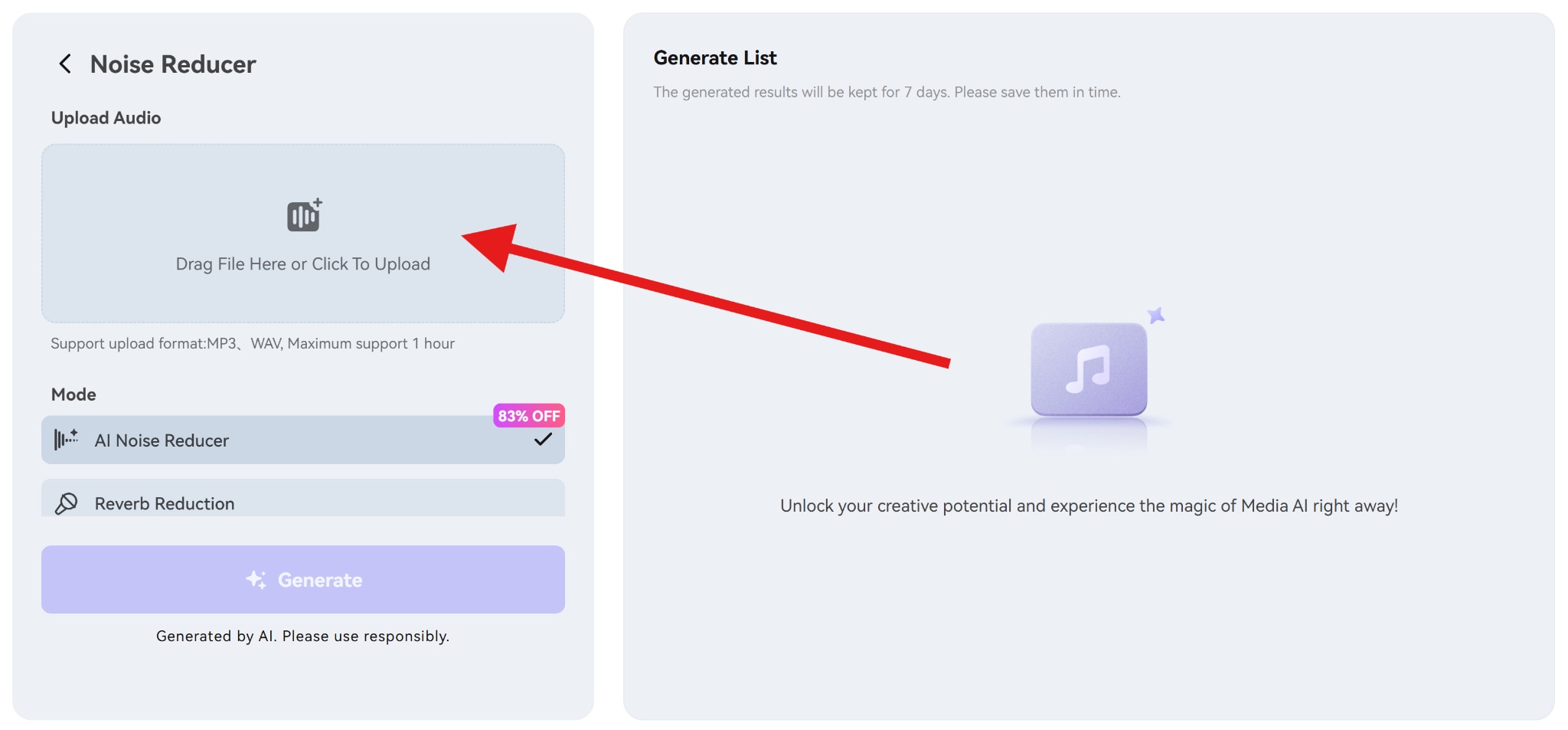 upload background noise audio to mediaio