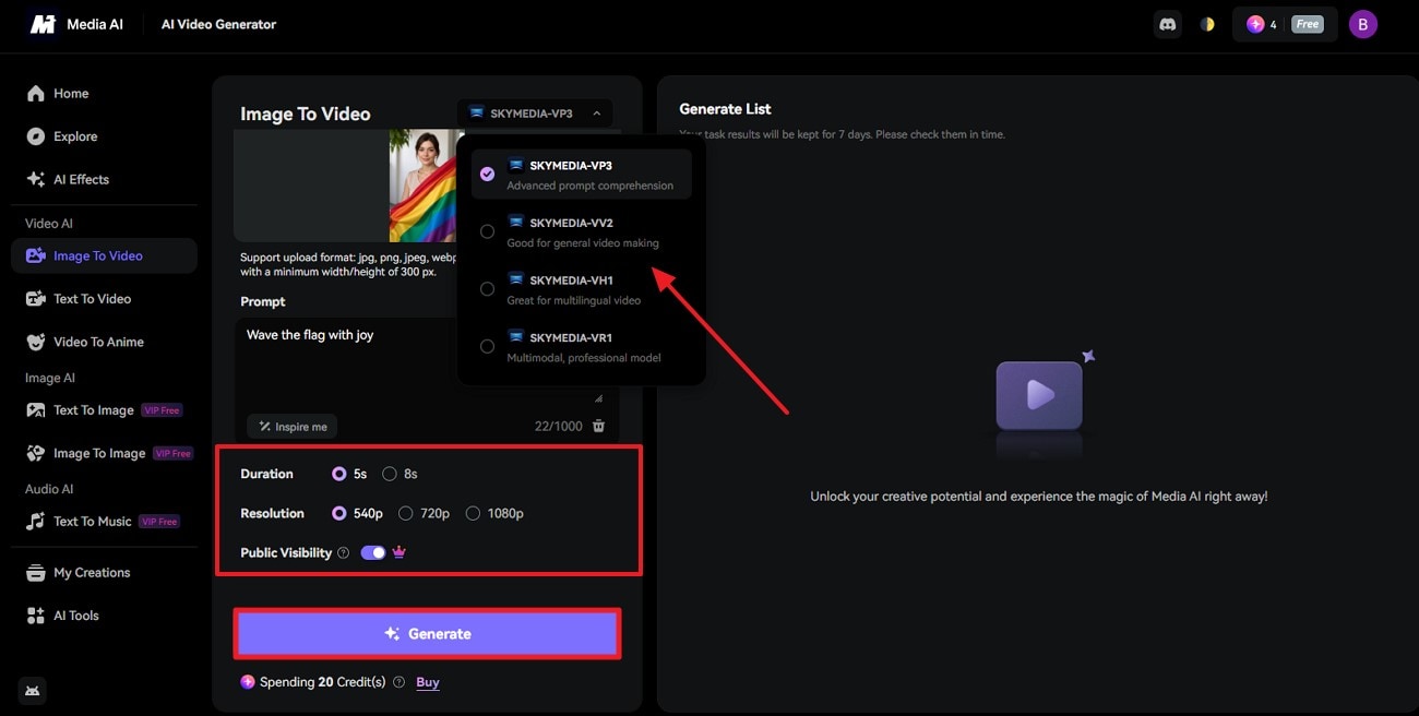 adjust duration and hit generate