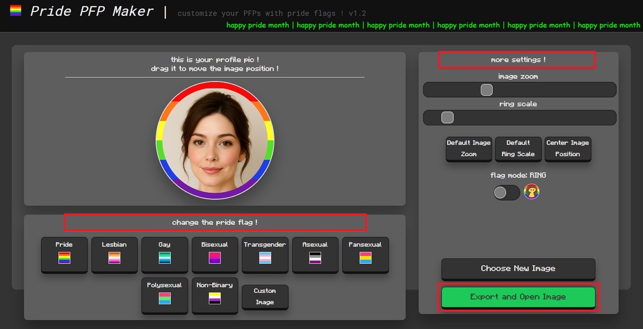 change pride flag settings and export