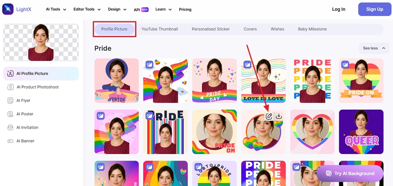 choose profile picture and edit