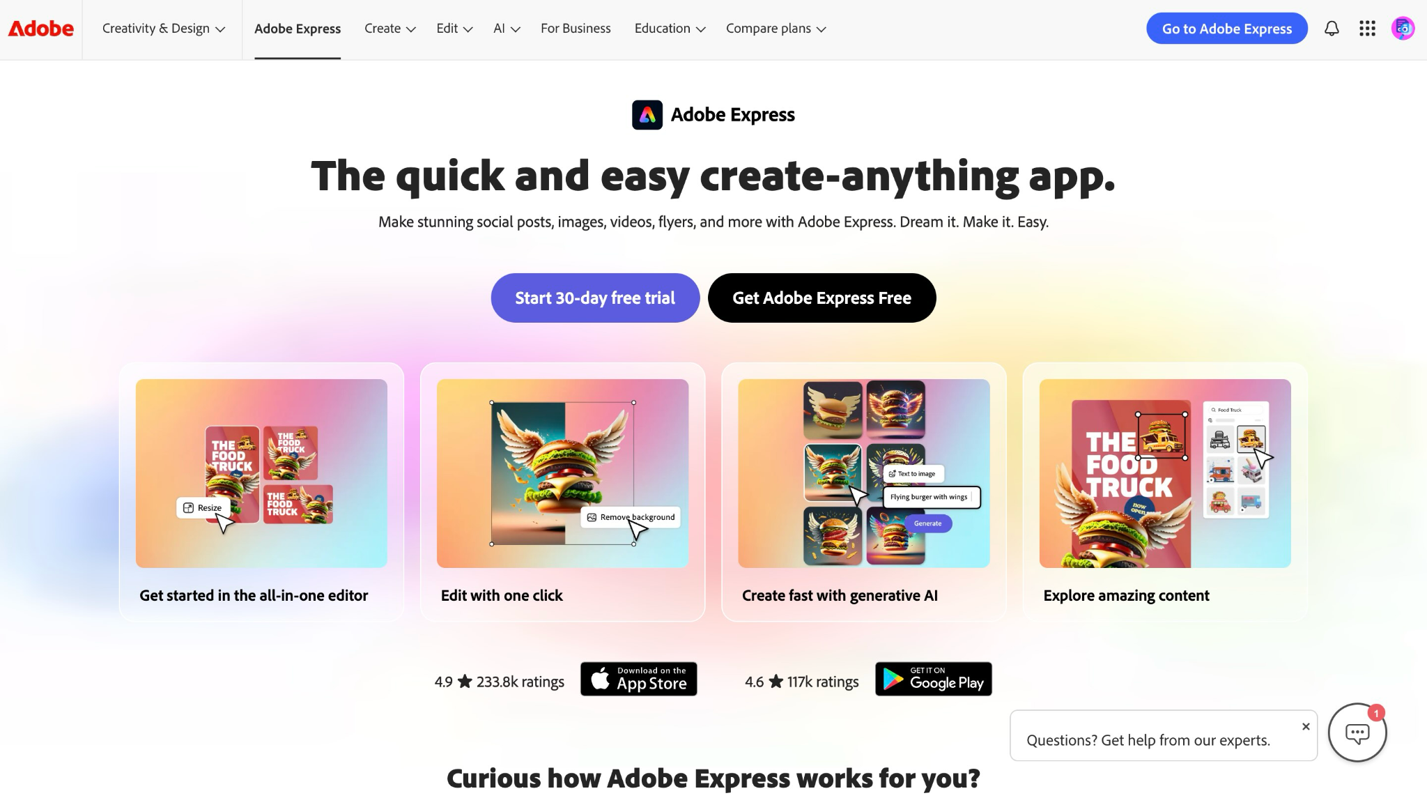 adobe express homepage