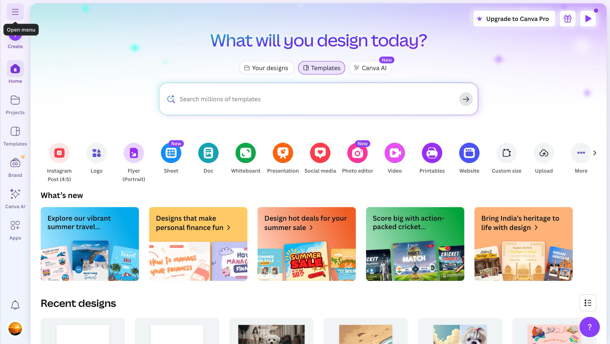 canva homepage