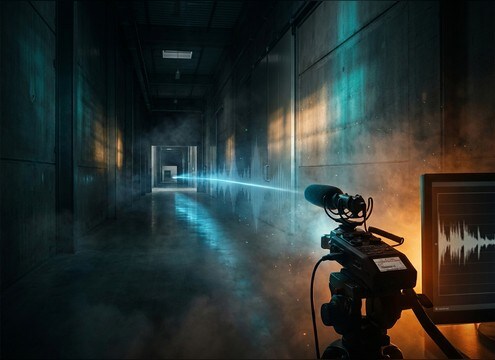 Scene implying a character reacting from another room