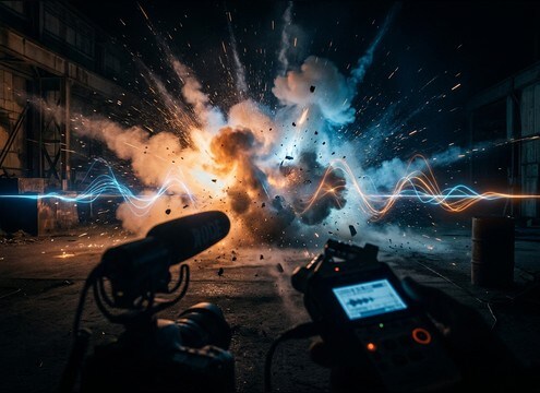 Bomb blast sound effect used as a trailer impact hit on a title reveal