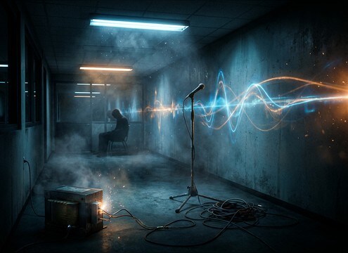 Fluorescent-lit room tone with faint buzzing