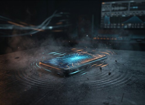 Phone vibrating on a desk with short buzz pulses