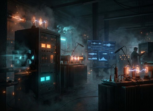 Laboratory equipment ambience with low buzzing hum