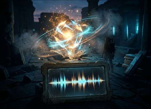 Game HUD reward popup with a chime sound cue