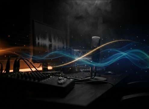 Podcast edit session showing a short chime between segments