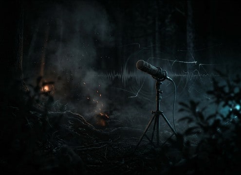 Tense cricket chirps in a horror night scene