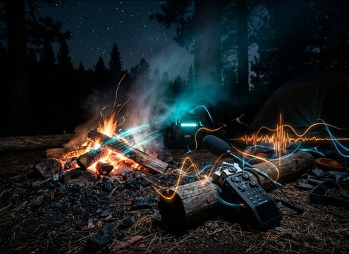 Crickets supporting a camping campfire scene sound bed