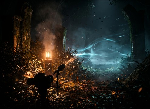 Game nighttime level ambience with close and distant crickets