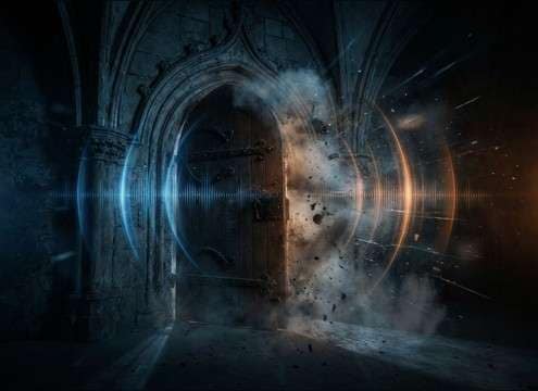Door slam used as horror misdirection cue