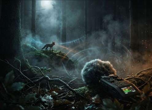Fox vocal sound effect synced to wildlife documentary fox footage